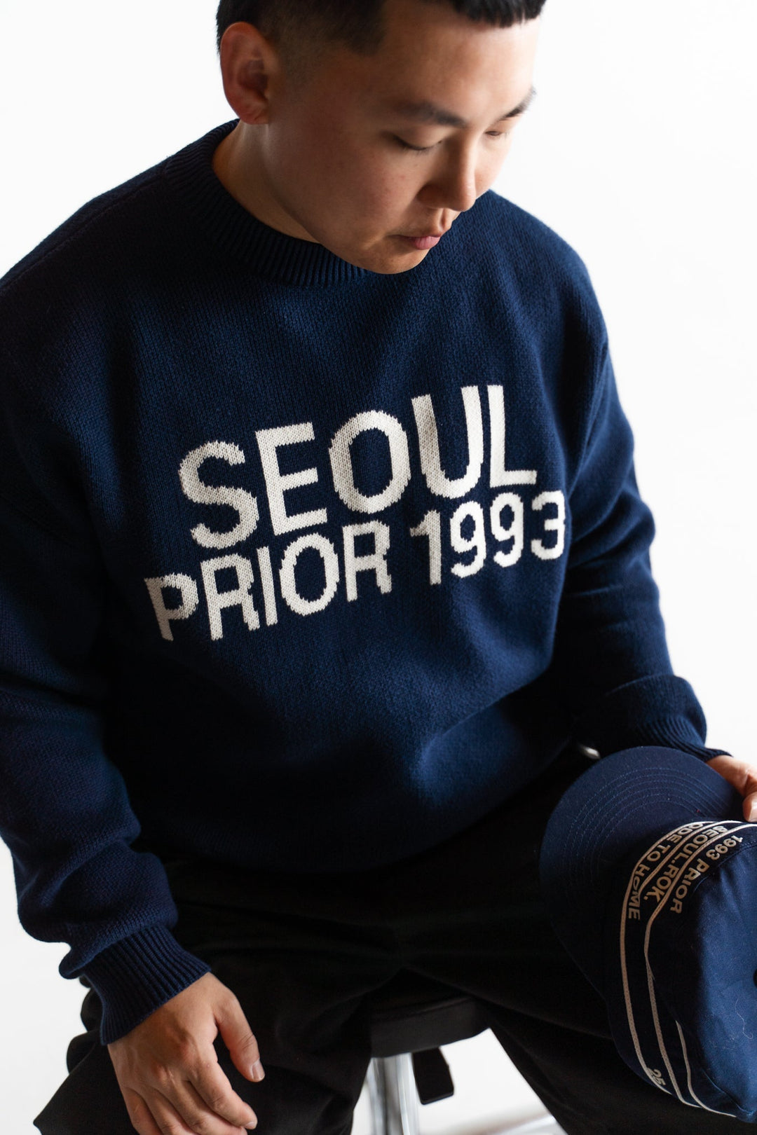 Prior Seoul Collection Organic Knitted Sweater Navy in Melbourne, Australia - Prior