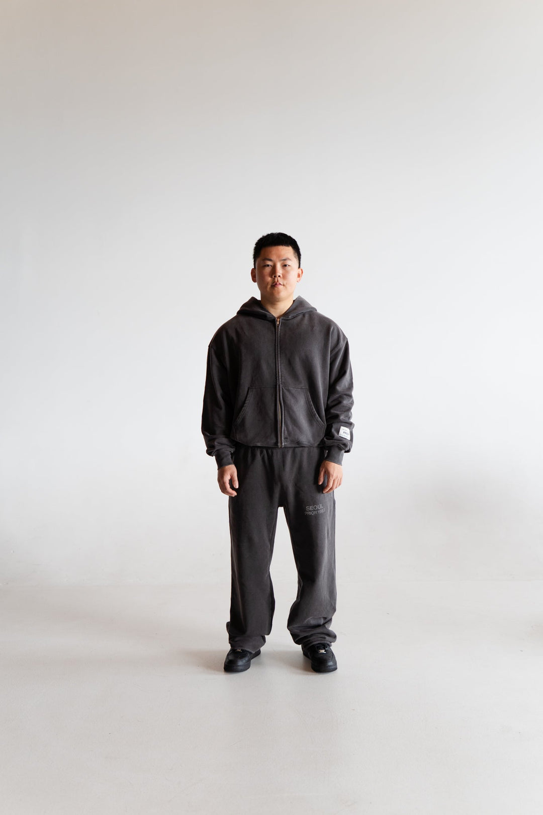 Prior Seoul Collection Double Zip-Up Hoodie Washed Anthracite in Melbourne, Australia - Prior