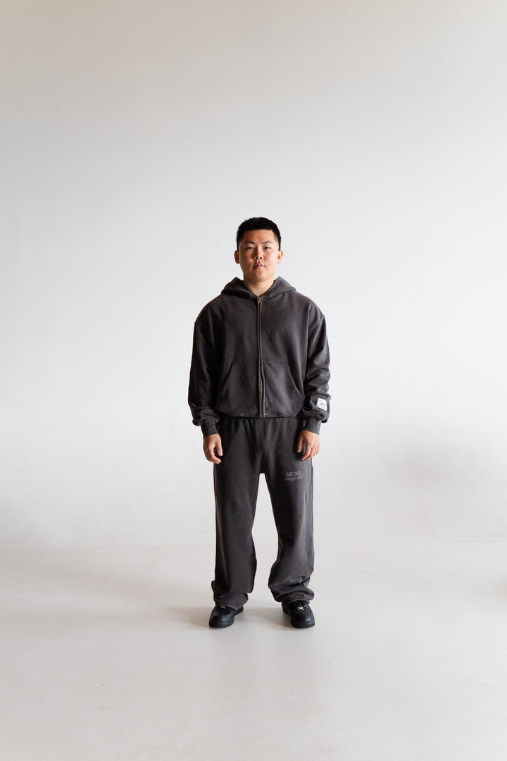 Prior Seoul Collection Double Zip-Up Hoodie Washed Anthracite in Melbourne, Australia - Prior