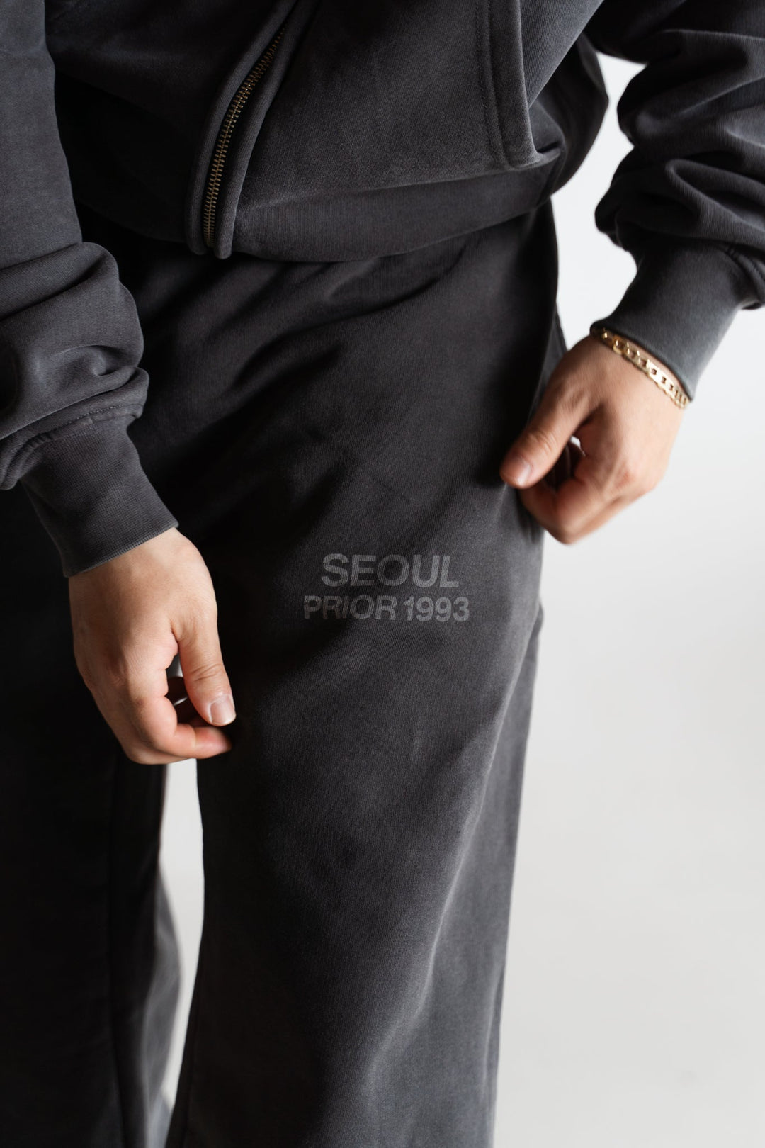 Prior Seoul Collection Raw Hem Relaxed Pants Washed Anthracite in Melbourne, Australia - Prior