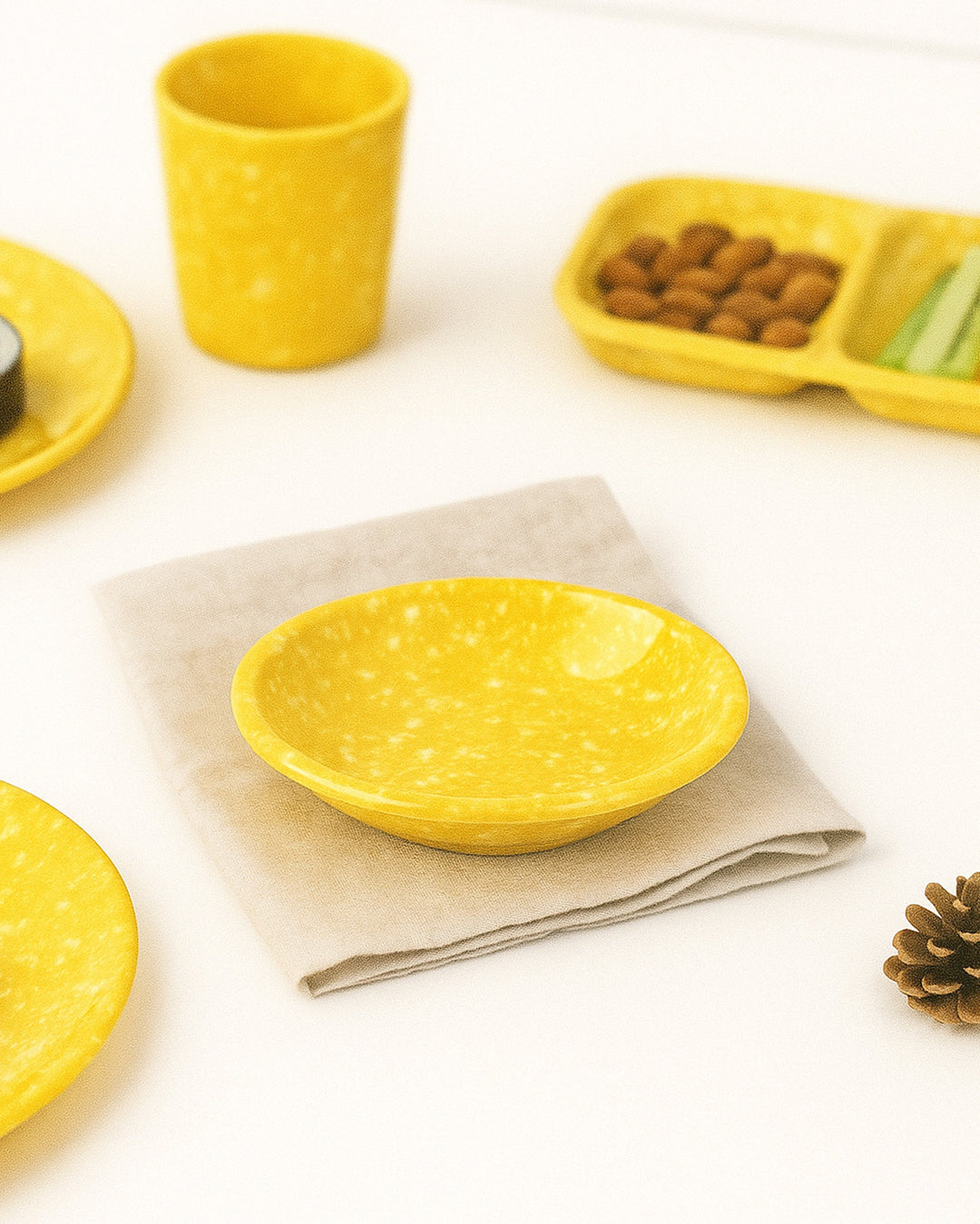 Korean Bunsik Retro Melamine Side Dish Plate Yellow