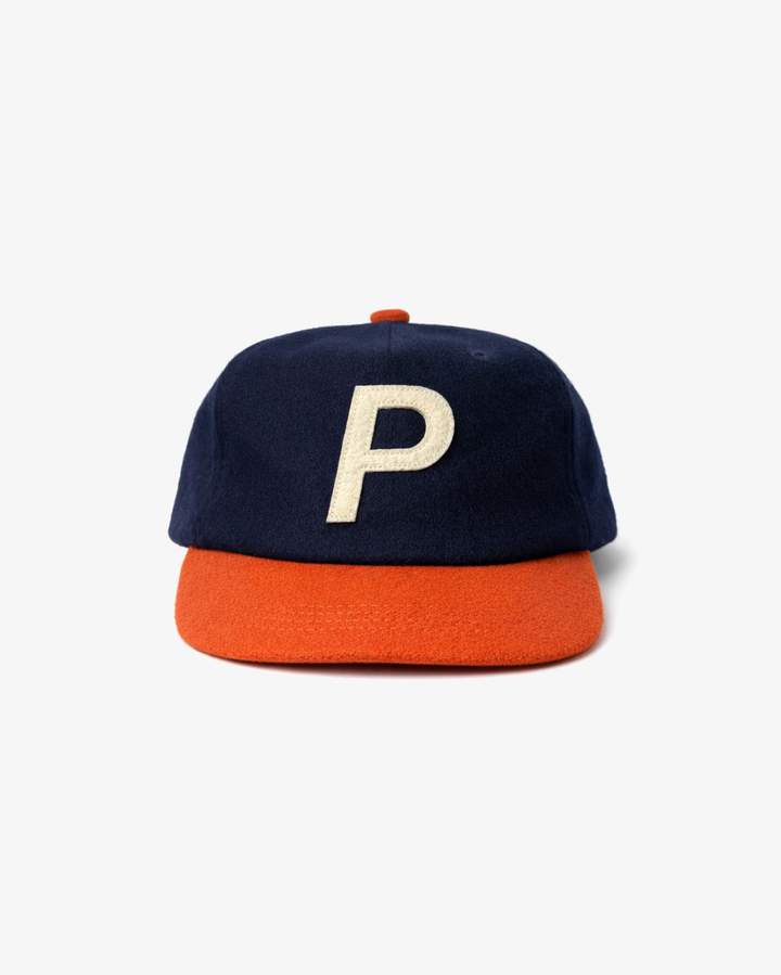 P Logo Wool 5 Panel Hat Navy / Burnt Orange in Melbourne, Australia - Prior