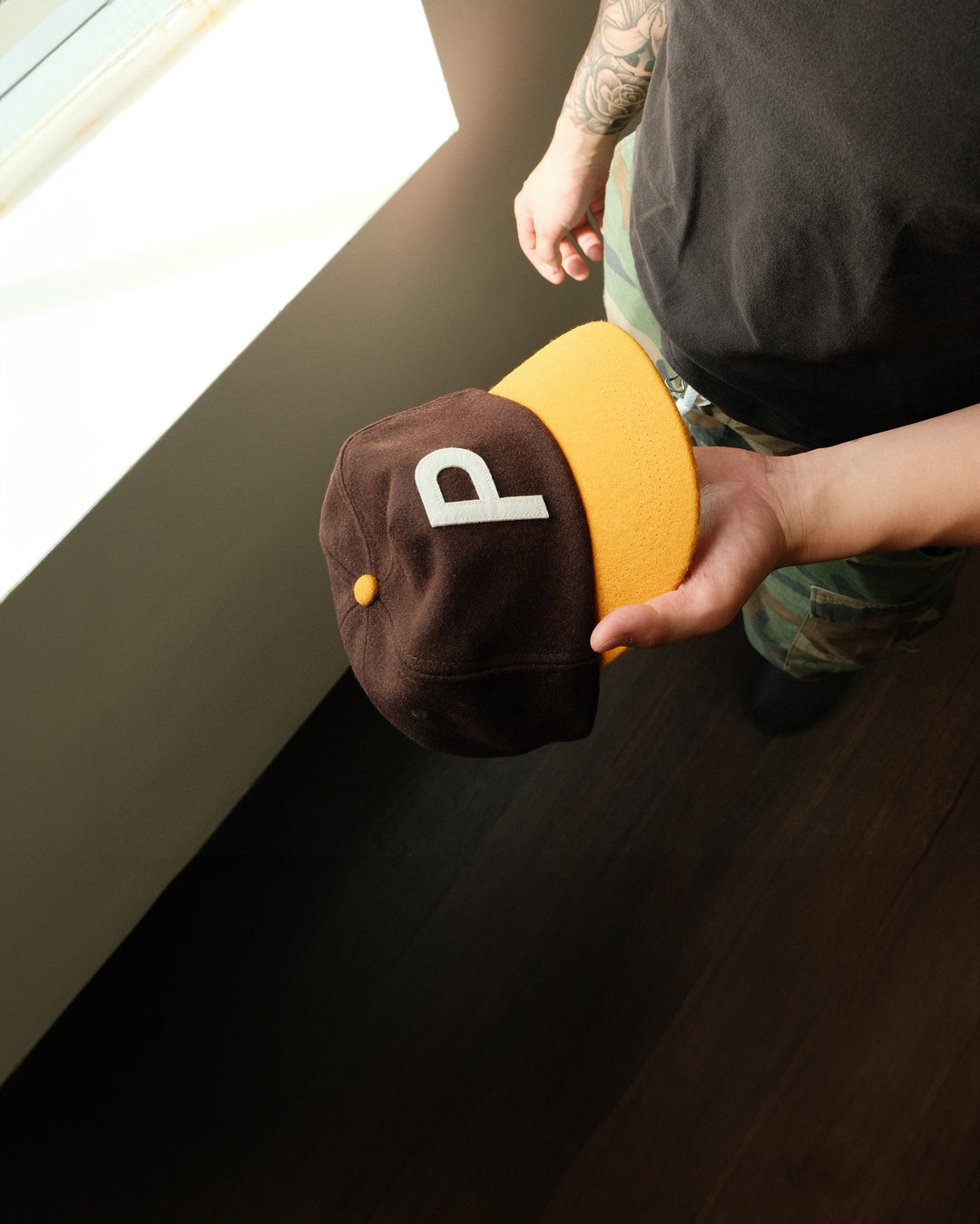 P Logo Wool 5 Panel Hat Brown / Golden Ochre in Melbourne, Australia - Prior