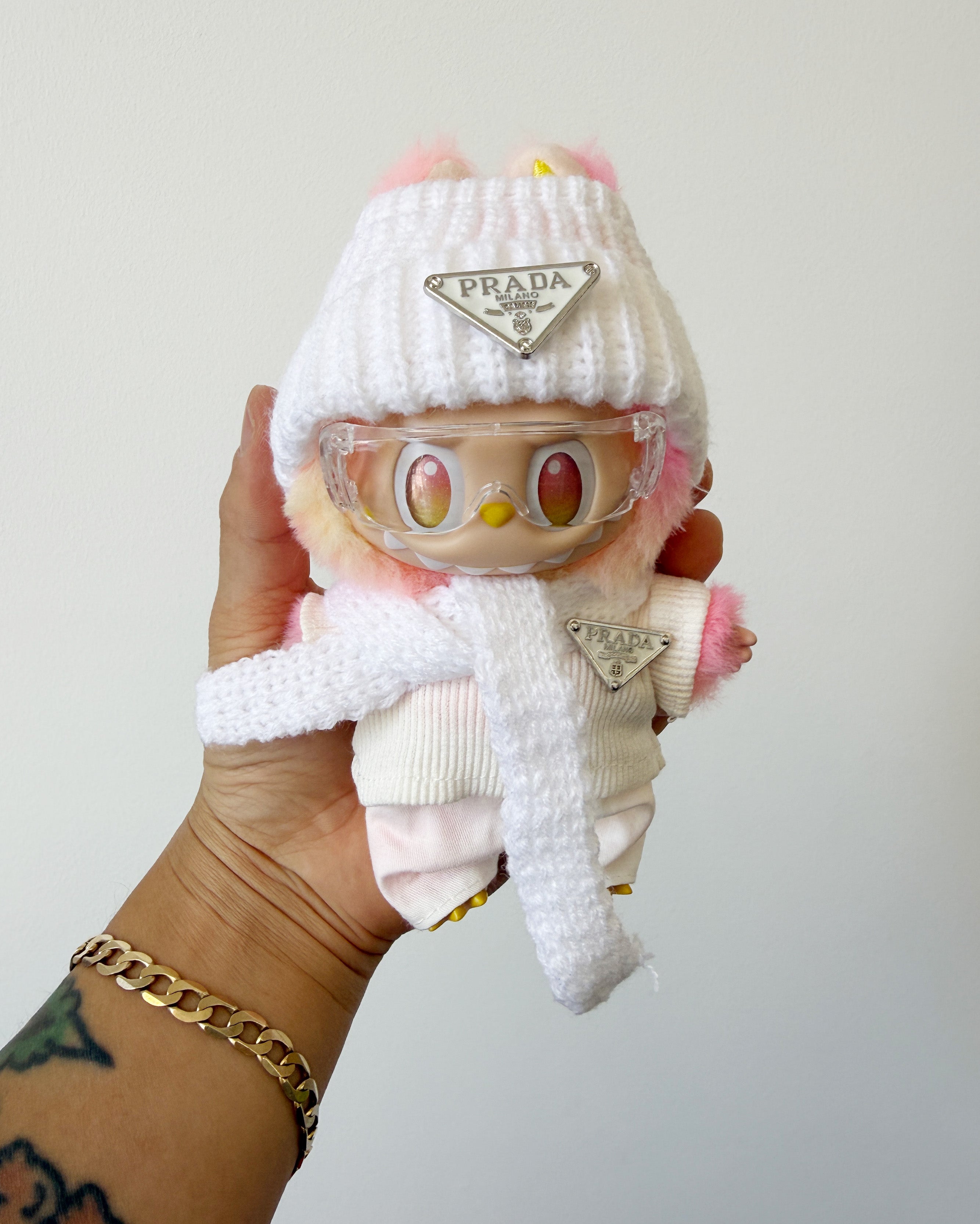 Labubu Prada Inspired Goggle Outfit White