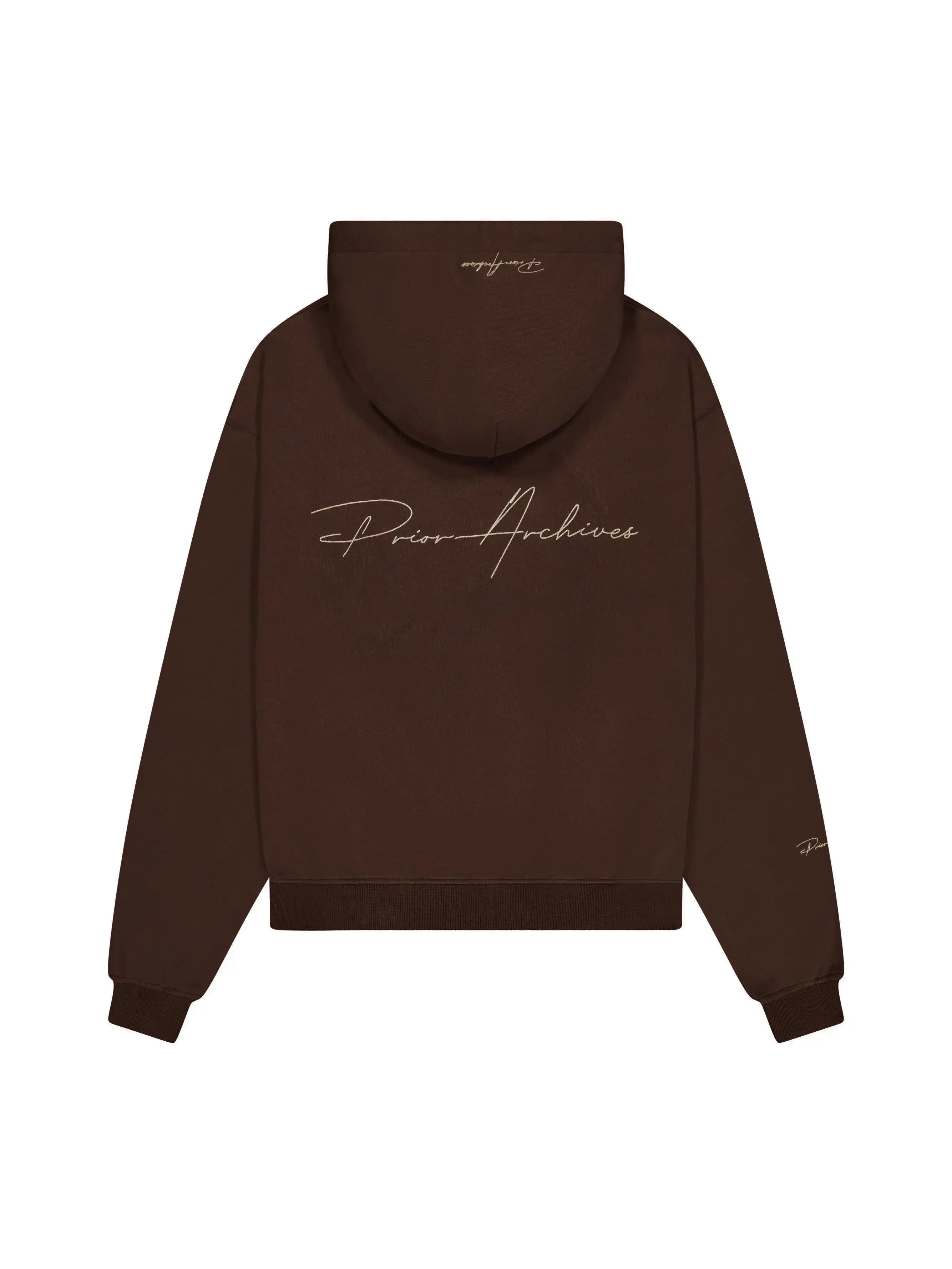 Prior Embroidery Logo Oversized Cropped Hoodie Cocoa in Melbourne, Australia - Prior
