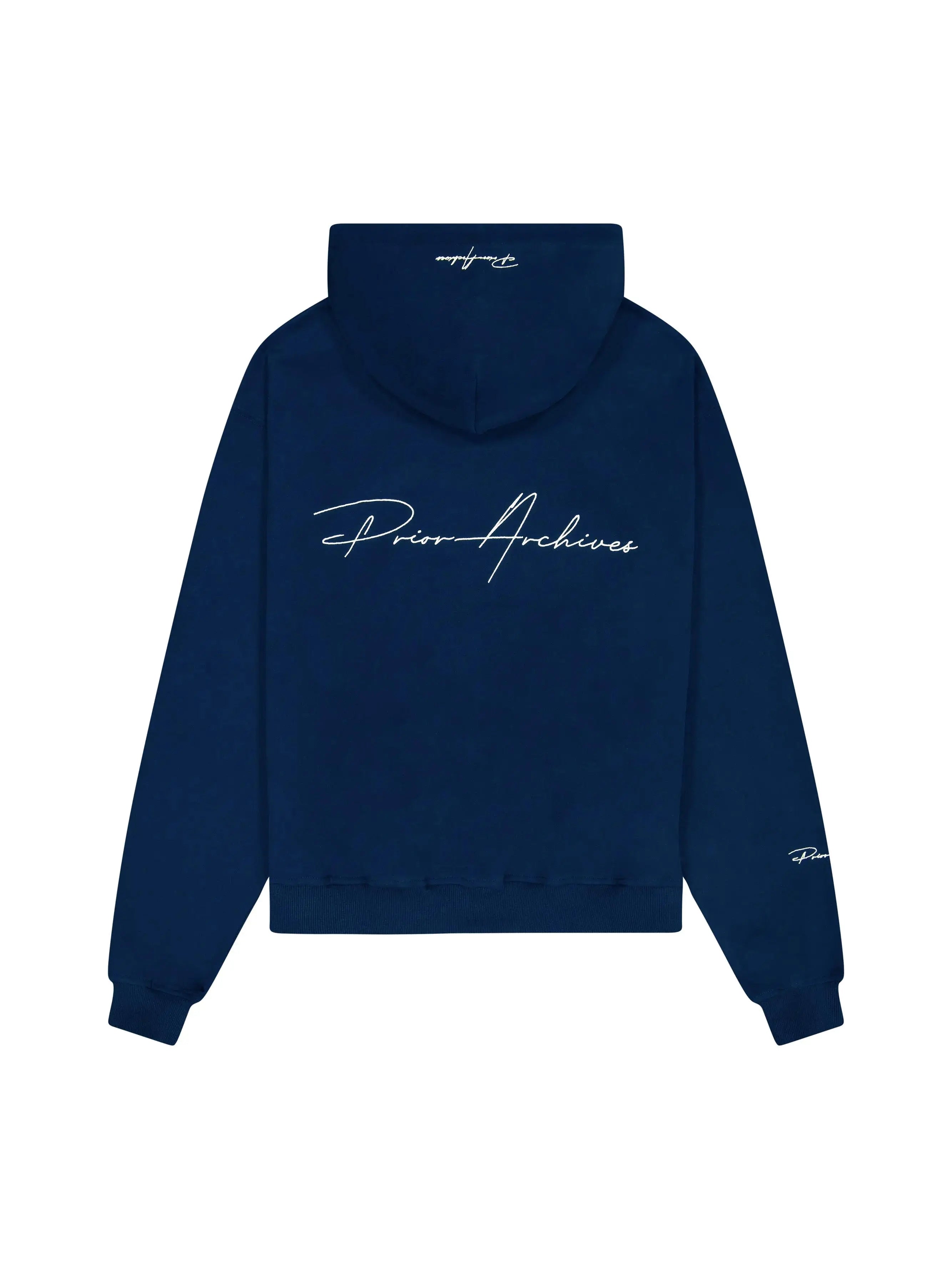 Prior Embroidery Logo Oversized Cropped Hoodie Midnight Navy - Prior