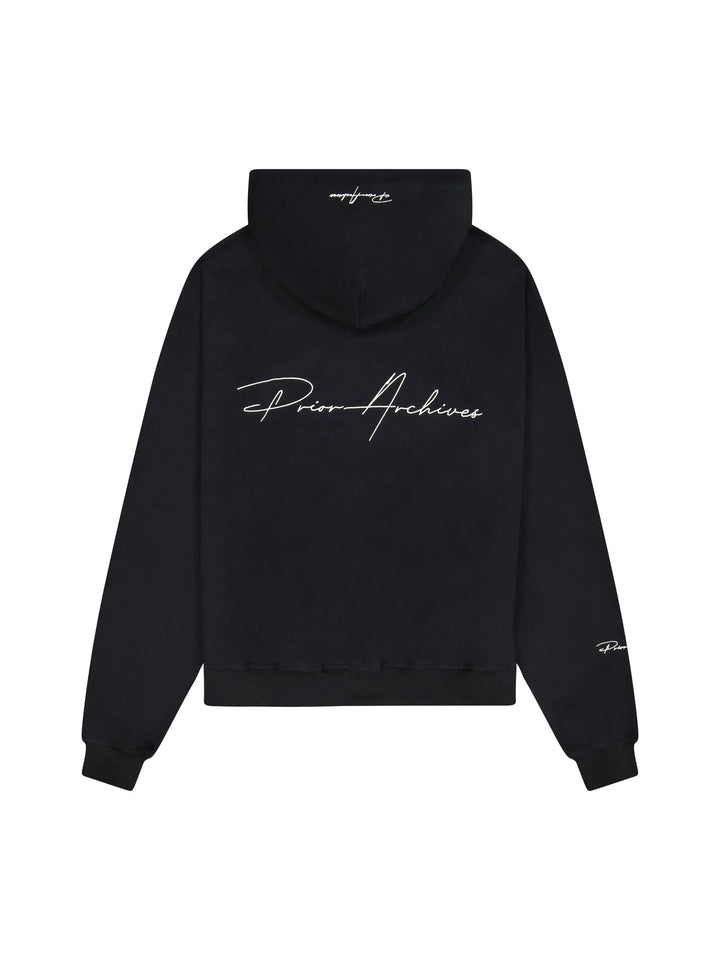 Prior Embroidery Logo Oversized Cropped Hoodie Onyx - Prior