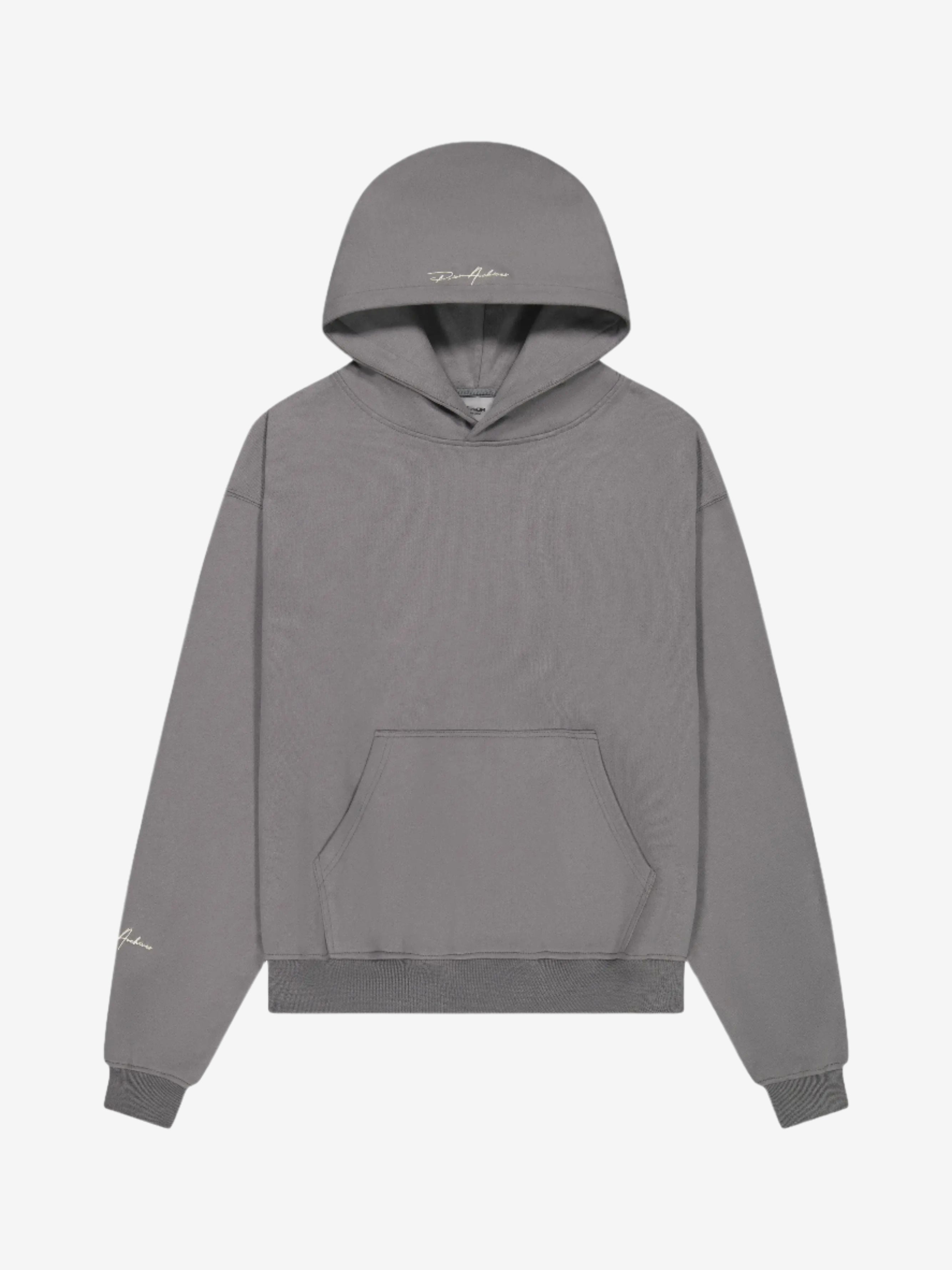 Prior Embroidery Logo Oversized Cropped Hoodie Slate - Prior