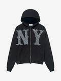 Prior NY Rhinestone Logo Oversized Cropped Zip Up Hoodie Onyx in Melbourne, Australia - Prior