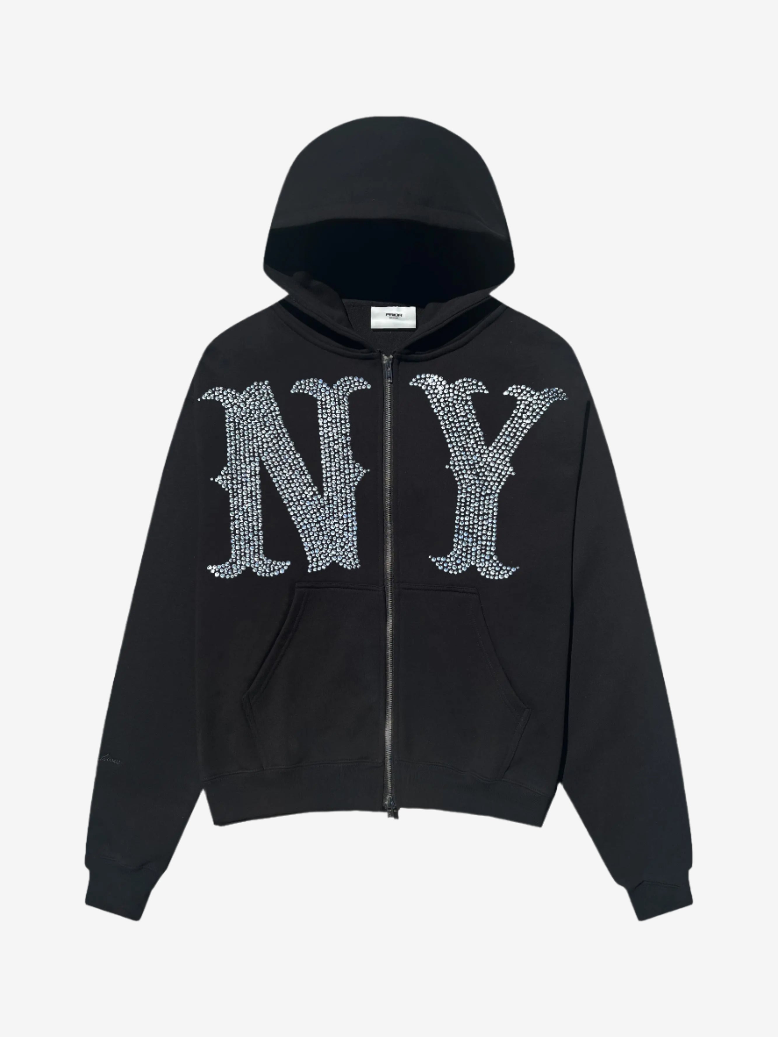Prior NY Rhinestone Logo Oversized Cropped Zip Up Hoodie Onyx in Melbourne, Australia - Prior