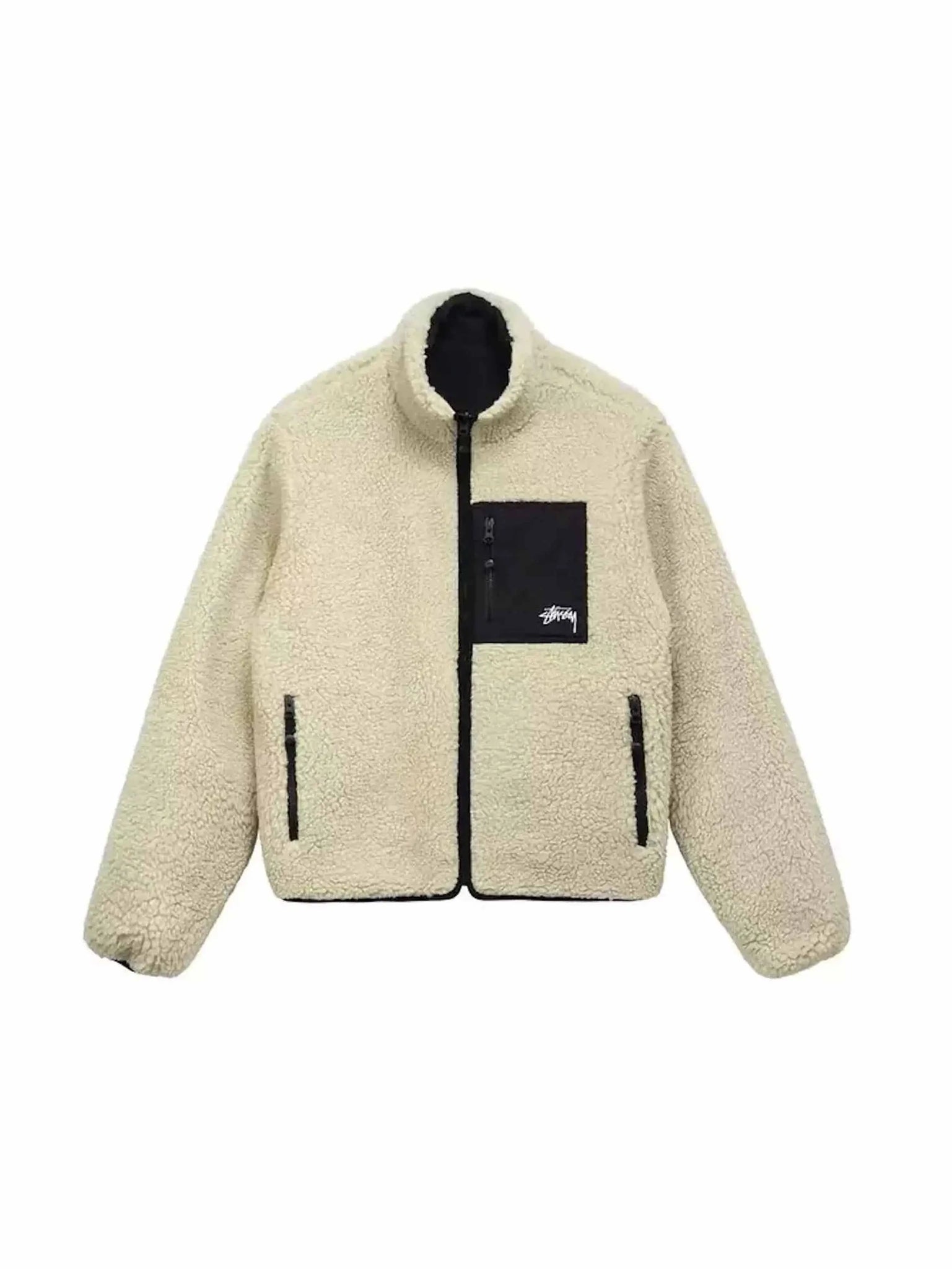 Stussy 8 Ball Sherpa Fleece Reversible Jacket Cream - Prior