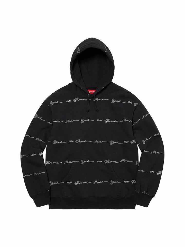 Supreme Script Stripe Hooded Sweatshirt Black - Prior