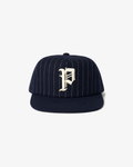 Wool Pinstripe 5 Panel Short Brim Hat Navy in Melbourne, Australia - Prior
