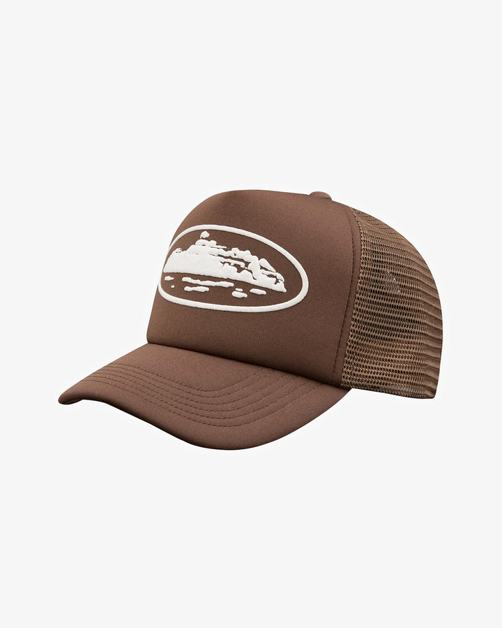 Corteiz Island Puff Print Trucker Hat Brown in Melbourne, Australia - Prior