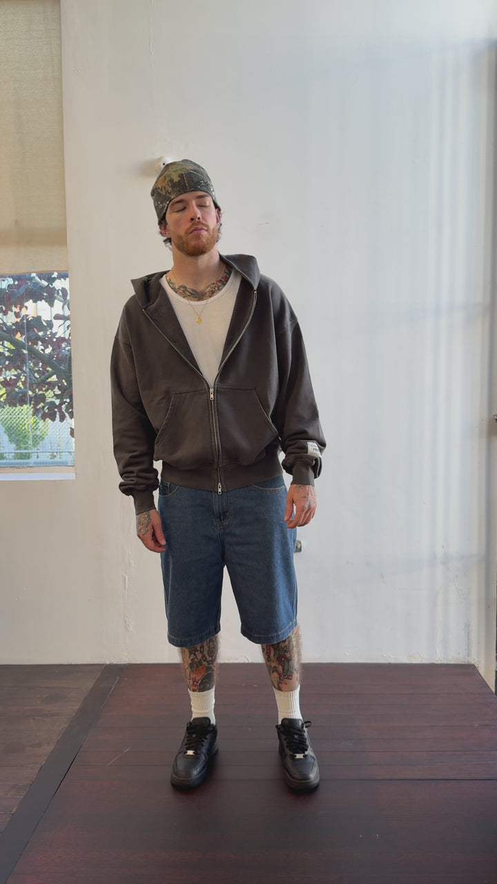 Prior Seoul Collection Double Zip-Up Hoodie Washed Anthracite